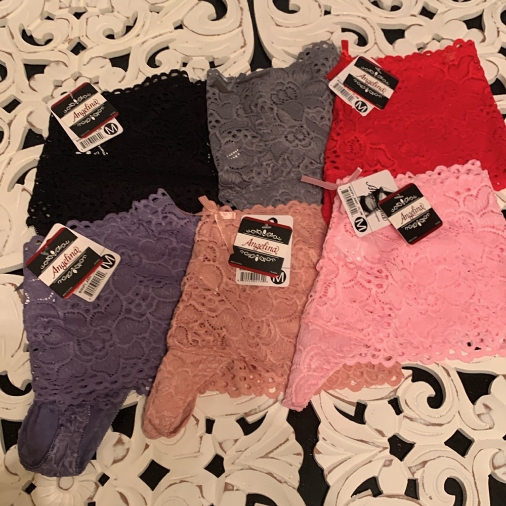 Angelina Stretch Lace Cheeky Panties Black, Red, Gray, Pink, Purple NWT Size M